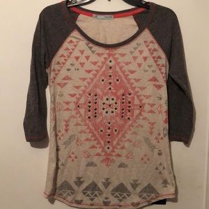 Aztec Print Baseball Tee
